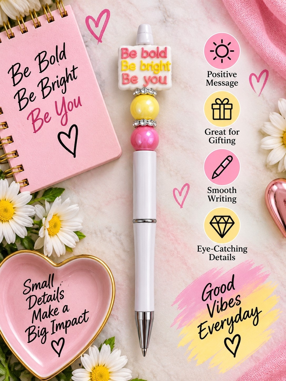 Be Bold Be Bright Be You Handmade Pen - Pink & Yellow!!